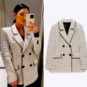 ZARA DOUBLE BREASTED TEXTURED WEAVE JACKET